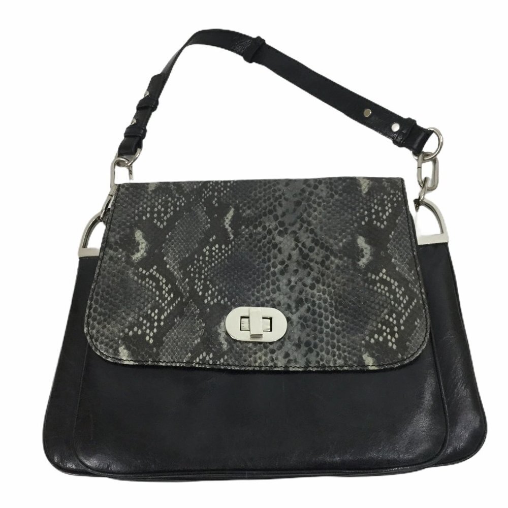 Badgley Mischka Leather Snake Embossed Print Black shoulder Bag